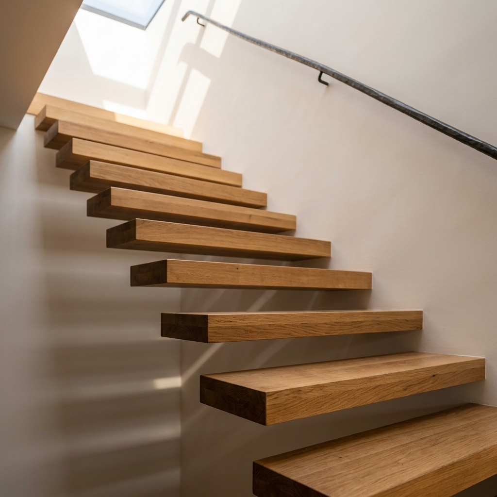 Vertical architectural detail shot focusing on joinery and staircase